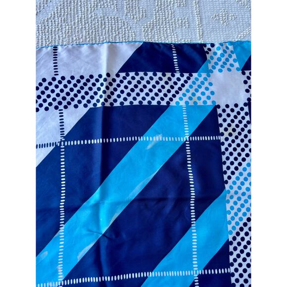 Vintage Blue & White Abstract Print Pure Silk Scarf Terry of Rome 30" AS IS - Picture 7 of 9